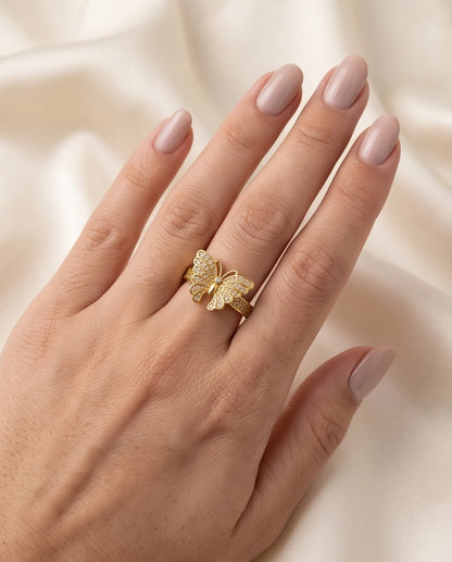 Pavé Monarch Butterfly Gold Ring