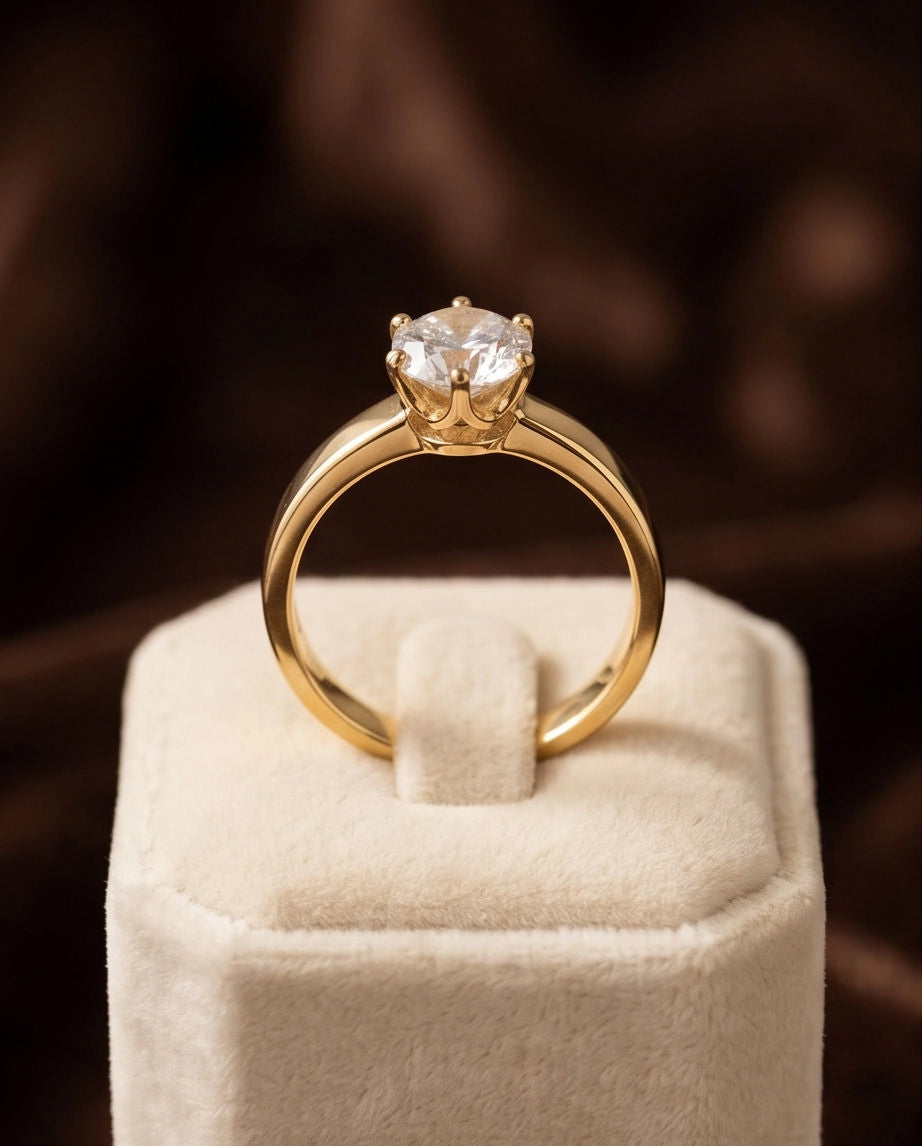 Gold Round Gemstone Classic Solitaire Ring