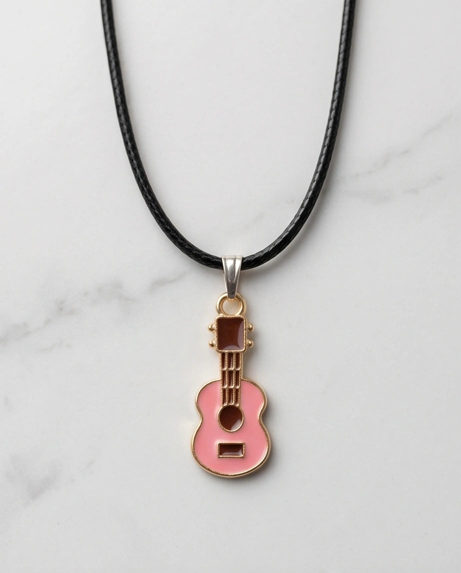 Gold and Pink Acoustic Guitar Necklace
