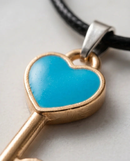 Gold and Turquoise Heart Key Pendant Necklace