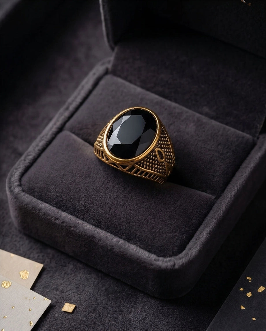 Antique Gold Oval Onyx Engraved Signet Ring